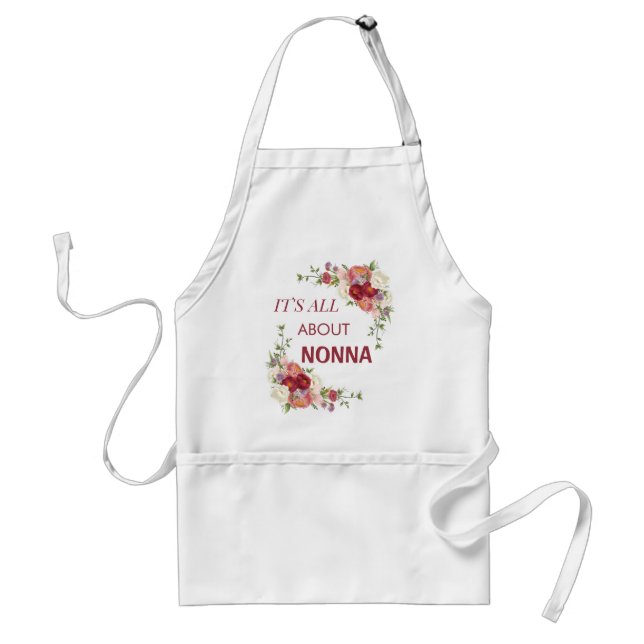 It's All About Nonna Red & Pink Peony Flowers Adult Apron (Front)