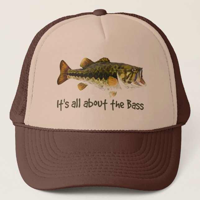 "It's all about the Bass" Fun Fisherman Quote Trucker Hat (Front)