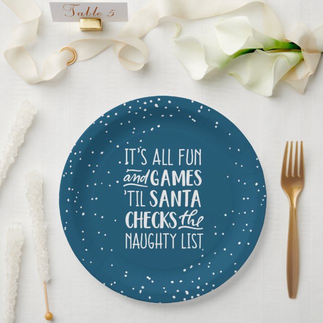It's All Fun & Games Naughty List Christmas Paper Plates (Wedding)