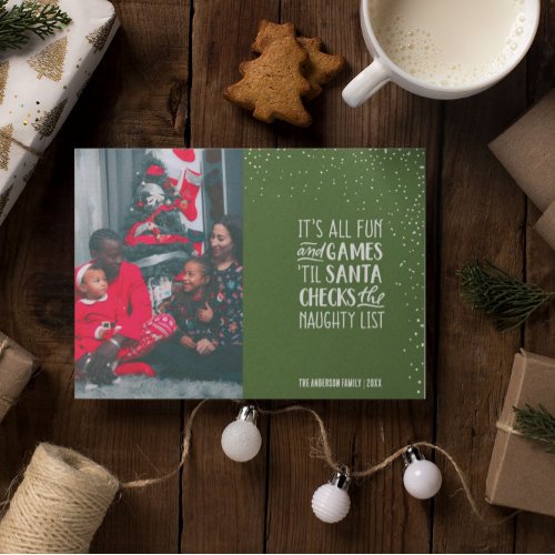 Its All Fun  Games Naughty List Christmas Photo Invitation