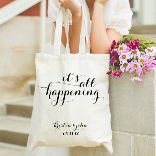 Its All Happening Script Wedding Tote Bags