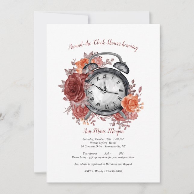 It's Almost Time Around the Clock Bridal Shower Invitation (Front)