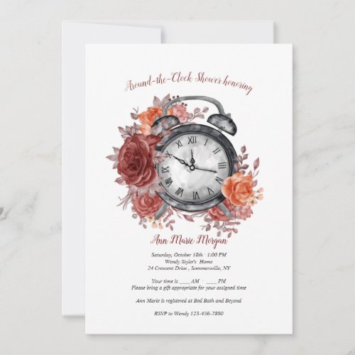 Its Almost Time Around the Clock Bridal Shower Invitation