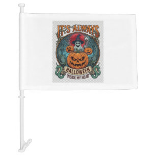 Its Always Halloween Inside Head Pumpkin Ghost Sna Car Flag