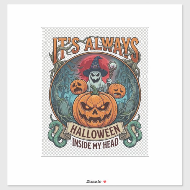 Its Always Halloween Inside Head Pumpkin Ghost Sna Sticker (Sheet)