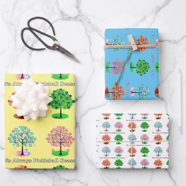 It's Always Pickleball Season - Four Seasons Tree Wrapping Paper Sheets (Front)