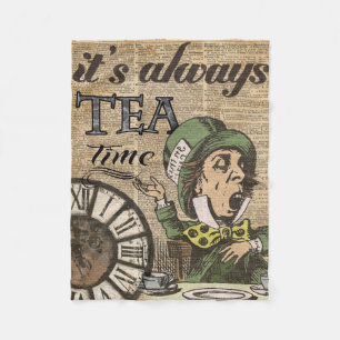 "It's always tea time" Mad Hatter Dictionary Art Fleece Blanket
