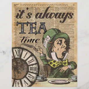 "It's always tea time" Mad Hatter Dictionary Art Flyer