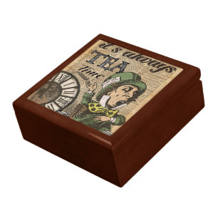 "It's always tea time" Mad Hatter Dictionary Art Keepsake Box