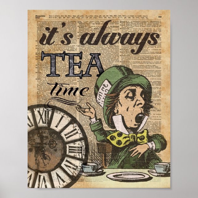 Its always tea time Mad Hatter Dictionary Art Poster (Front)