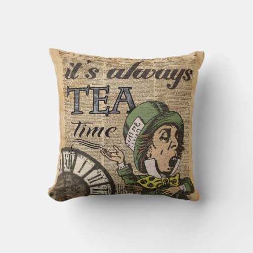 Its always tea time Mad Hatter Dictionary Art Throw Pillow