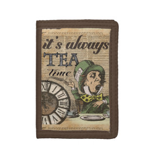 "It's always tea time" Mad Hatter Dictionary Art Trifold Wallet