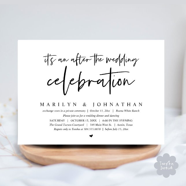 It's an after the wedding celebration, dinner invitation (It's an after the wedding party, Modern Romantic Dinner Celebration Invitation Card PDF Black White)