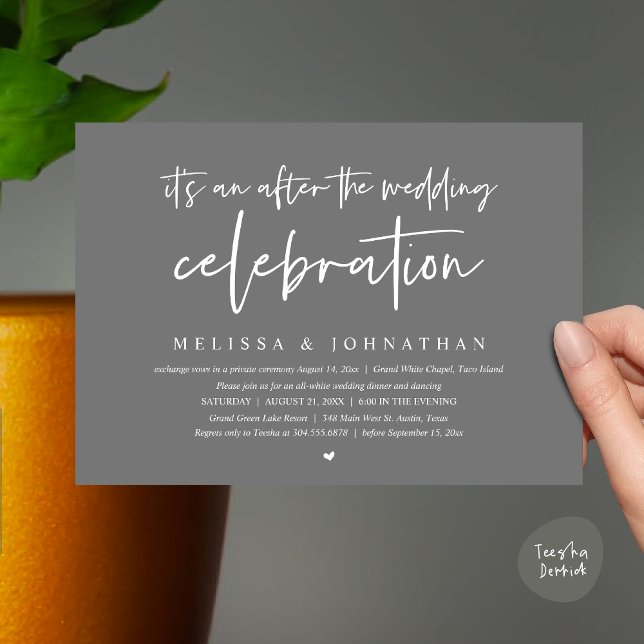 It's an after the wedding celebration, dinner invitation (Happily Ever After Party, After the wedding celebration Romantic Dinner Invites PDF Dark Grey)