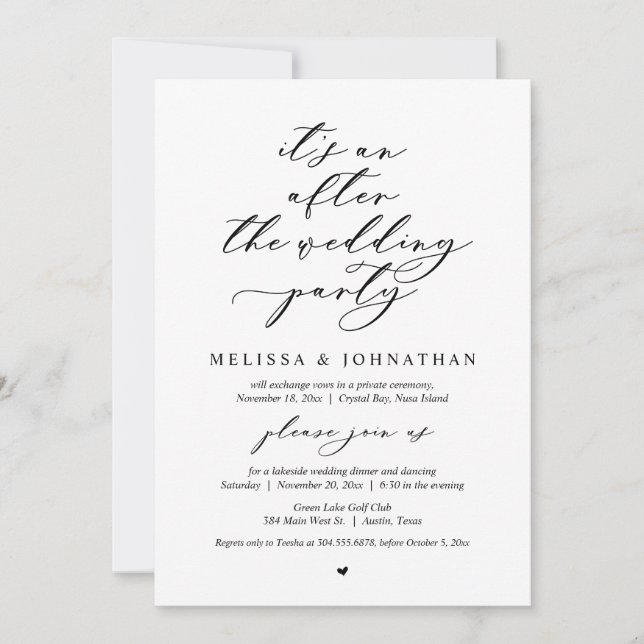 It's an after the wedding elopement party invitation (Front)