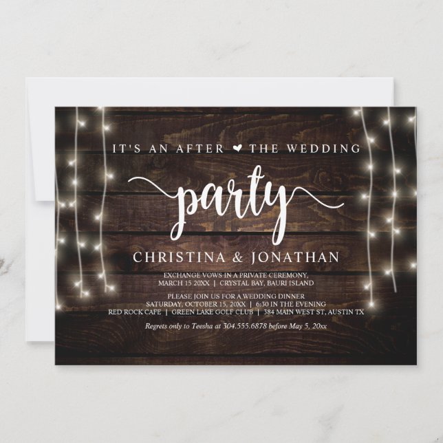 It's an after the Wedding Party, Rustic Elopement Invitation (Front)