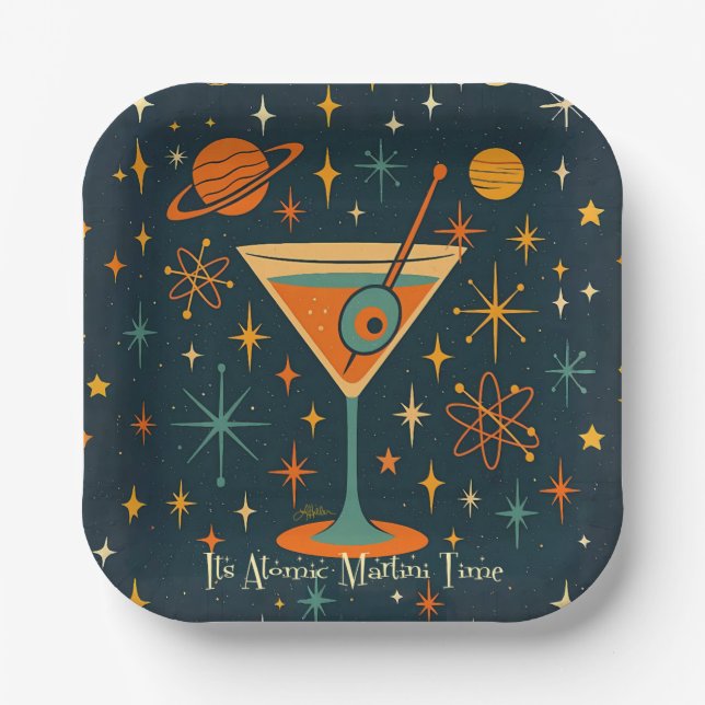 Its Atomic Martini Time Cosmic Stars Paper Plates (Front)
