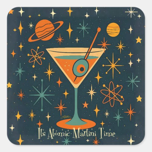 Its Atomic Martini Time Cosmic Stars Square Sticker