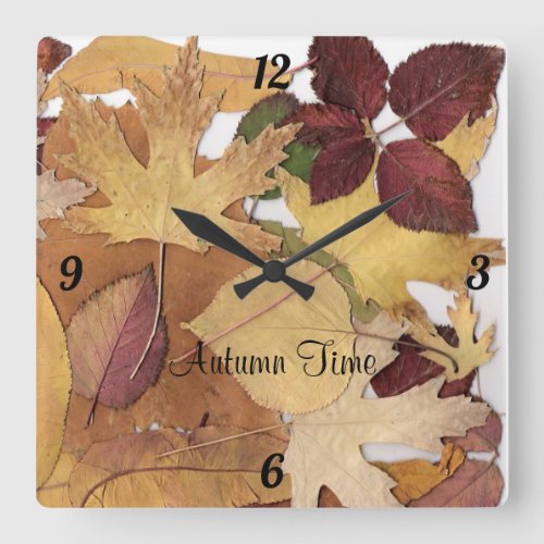 Its Autumn Time Leaf Collage Square Wall Clock