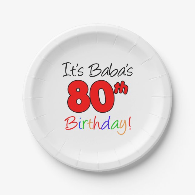 It's Baba's 80th Birthday Paper Plates (Front)