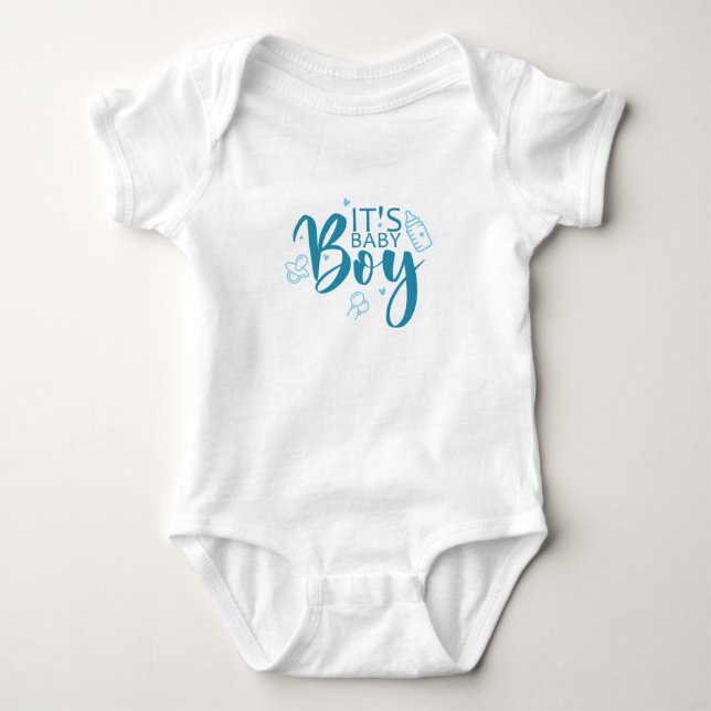 It's Baby Boy Pregnancy Announcement Gender Reveal Baby Bodysuit (Front)