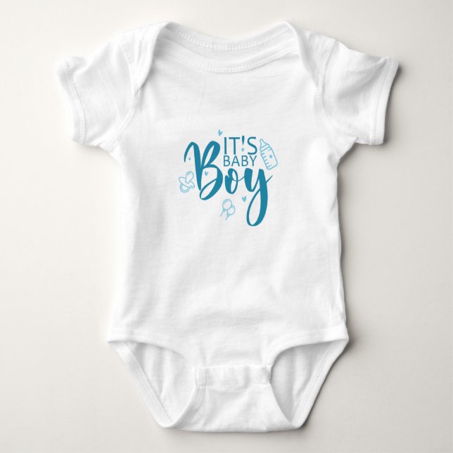 It's Baby Boy Pregnancy Announcement Gender Reveal Bodysuit (Front)