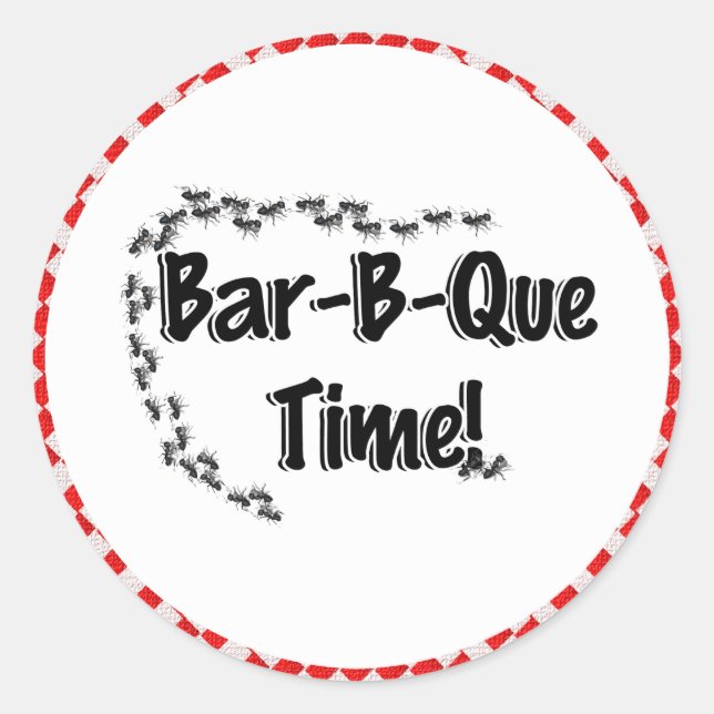 It's BBQ Time! Red Checkered Table Cloth w/Ants Classic Round Sticker (Front)