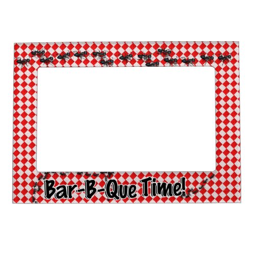 Its BBQ Time Red Checkered Table Cloth wAnts Magnetic Photo Frame