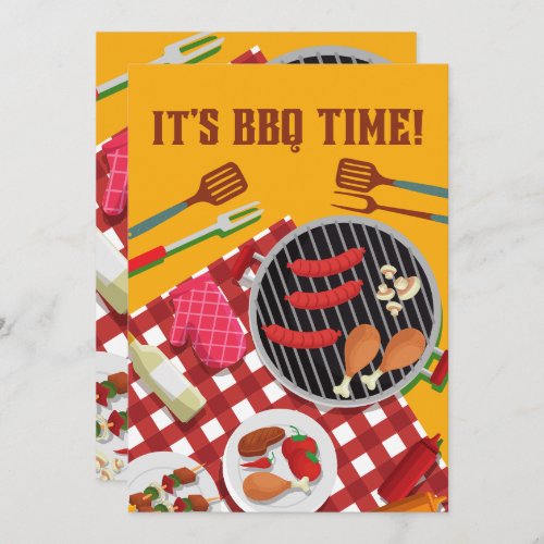 Its BBQ Time Summer Barbecue Cookout Invitation