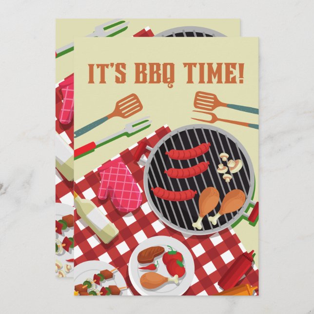 It's BBQ Time, Summer Barbecue Cookout Invitation (Front/Back)