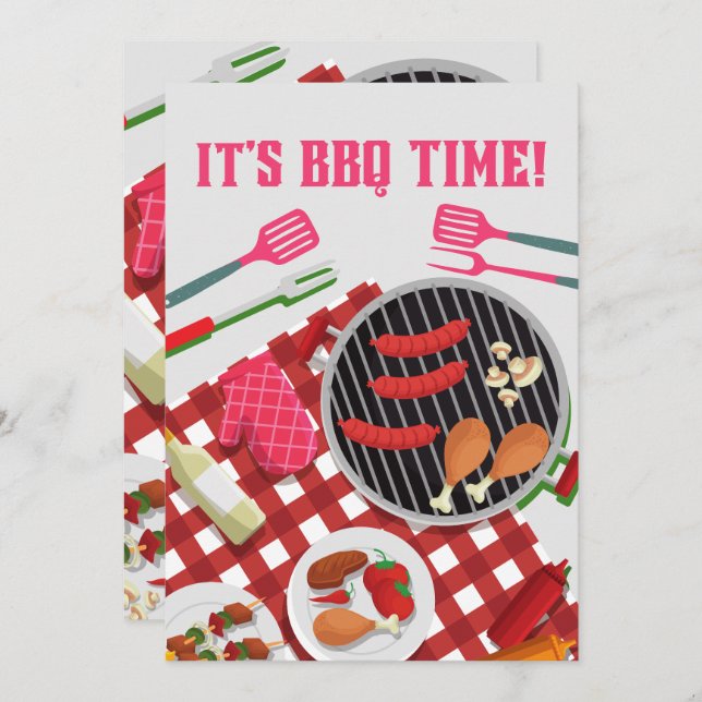 It's BBQ Time, Summer Barbecue Cookout Invitation (Front/Back)