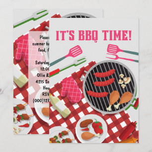 It's BBQ Time, Summer Barbecue Cookout Invitation