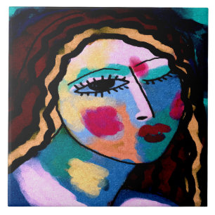 It's Been a Long Day Abstract Digital Painting Ceramic Tile