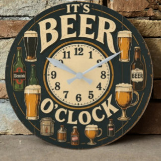 It's beer o'clock funny decor home bar man cave large clock