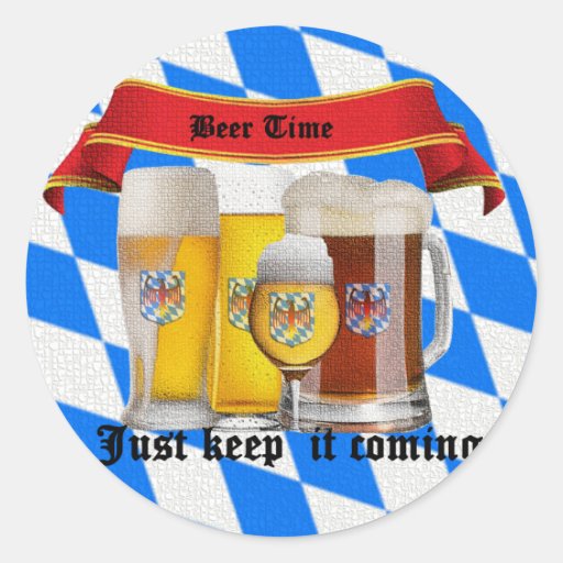 it's beer time classic round sticker | Zazzle