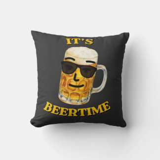 It's Beertime Cool Beer T-Shirt Throw Pillow