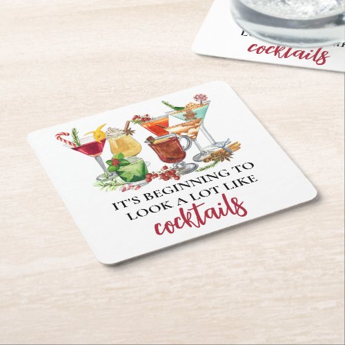Its Beginning to Look a Lot Like Cocktails  Square Paper Coaster