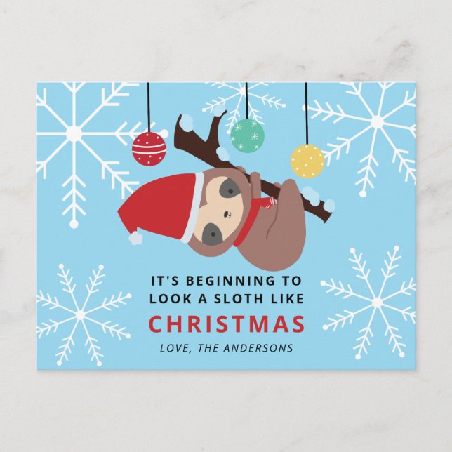 It's Beginning to look a Sloth Like Christmas Cute Postcard (Front)
