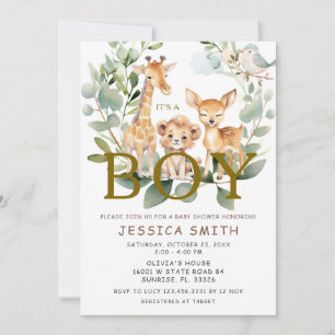 It's Boy Jungle Safari Animals Baby Shower  Invitation