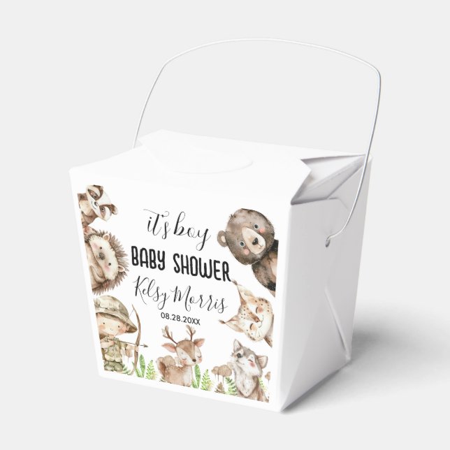its boy Rustic Woodland Baby Shower Invite Favor Boxes (Front Side)