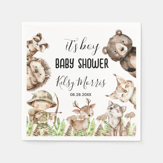 its boy Rustic Woodland Baby Shower Invite Napkins (Front)
