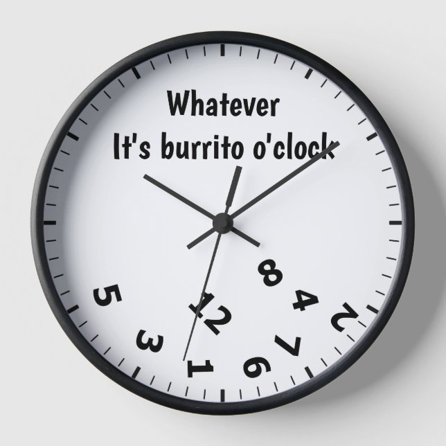 it's Burrito O'clock Funny Mexican Food Restaurant Clock (Front)