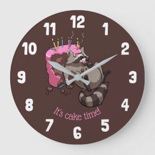 It's Cake Time! Greedy Raccoon Birthday Cake Large Clock