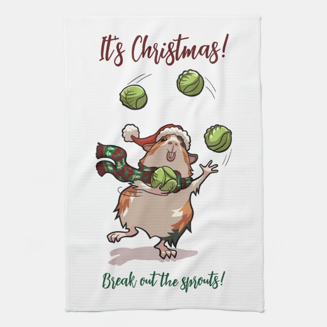 It's Christmas! Break Out The Sprouts! Guinea Pig Kitchen Towel (Vertical)