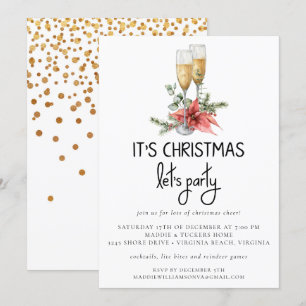 It's Christmas Let's Party Gold Confetti Party Invitation