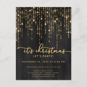 It's Christmas Let's Party Gold Lights Christmas Postcard