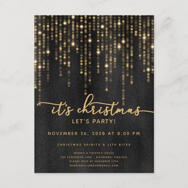 It's Christmas Let's Party Gold Lights Christmas   Postcard (Front)