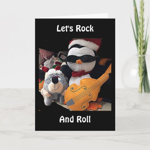 ITS CHRISTMAS LETS ROCK AND ROLL HOLIDAY CARD