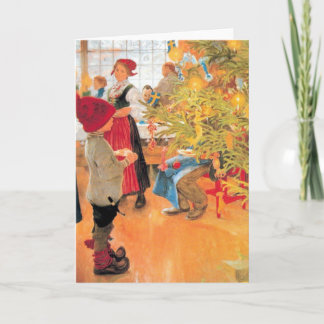 It's Christmas Time Again - Boy Looking at Tree Holiday Card