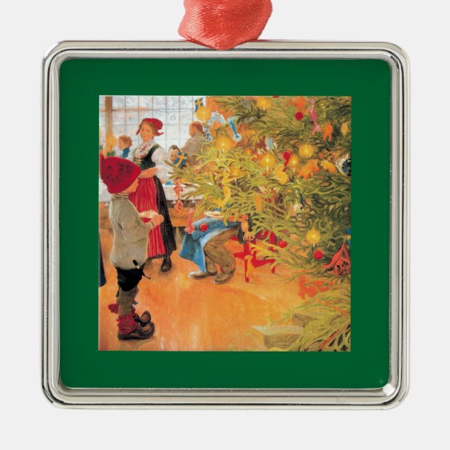 It's Christmas Time Again - Boy Looking at Tree Metal Ornament (Front)